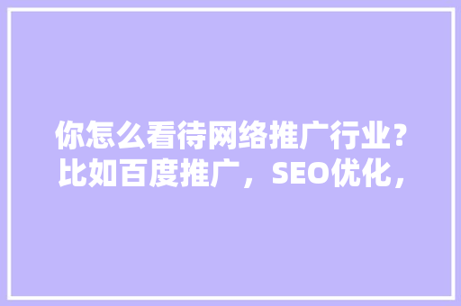 你怎么看待网络推广行业？比如百度推广，SEO优化，可以分析一下发展前景怎么样吗「百度推广seo项目怎么样」