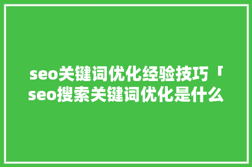 seo关键词优化经验技巧「seo搜索关键词优化是什么」