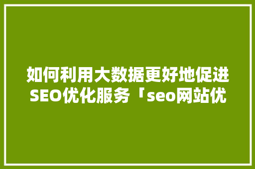 如何利用大数据更好地促进SEO优化服务「seo网站优化百度推广关键词快速排名教程」