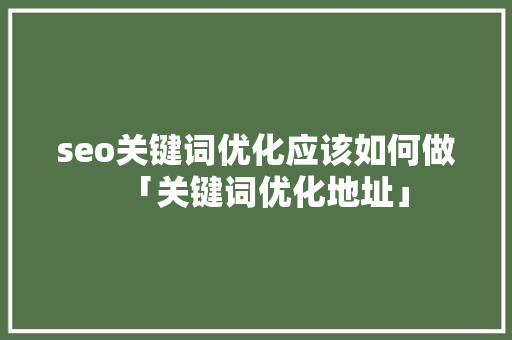 seo关键词优化应该如何做「关键词优化地址」