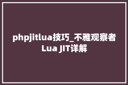 phpjitlua技巧_不雅观察者Lua JIT详解
