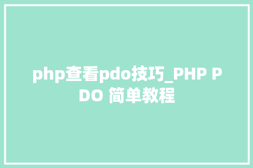php查看pdo技巧_PHP PDO 简单教程