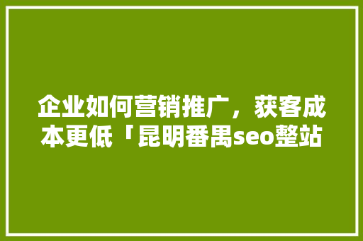 企业如何营销推广，获客成本更低「昆明番禺seo整站优化」