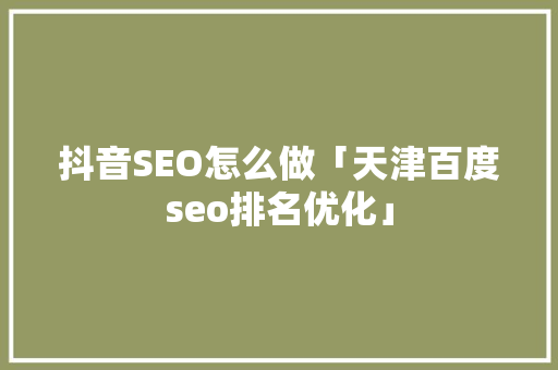 抖音SEO怎么做「天津百度seo排名优化」