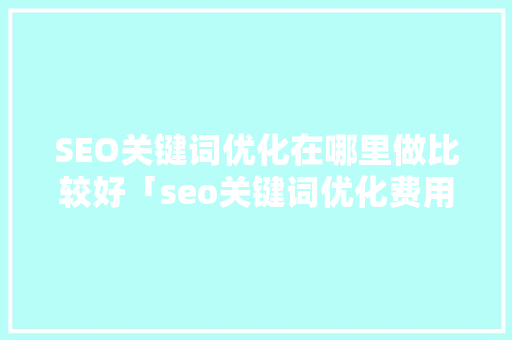 SEO关键词优化在哪里做比较好「seo关键词优化费用」