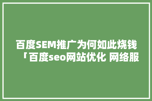 百度SEM推广为何如此烧钱「百度seo网站优化 网络服务」