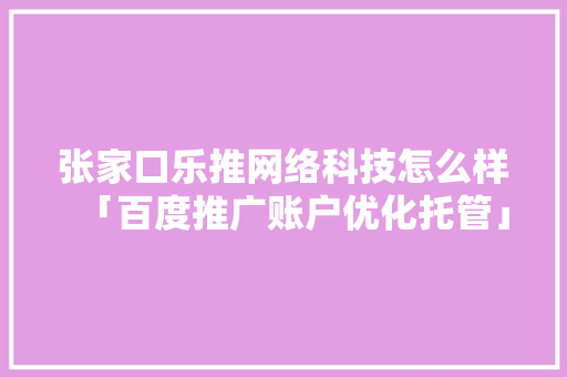 张家口乐推网络科技怎么样「百度推广账户优化托管」