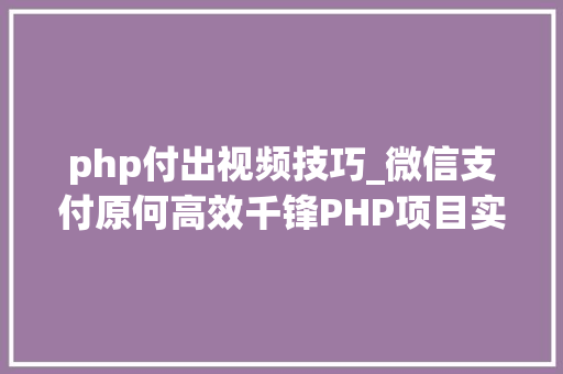 php付出视频技巧_微信支付原何高效千锋PHP项目实战公开课带你解密