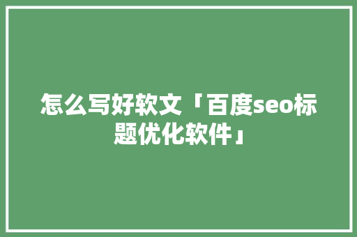 怎么写好软文「百度seo标题优化软件」