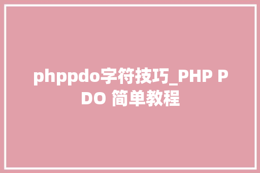 phppdo字符技巧_PHP PDO 简单教程