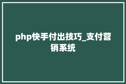php快手付出技巧_支付营销系统