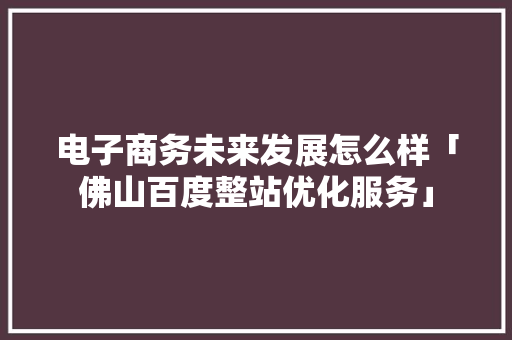电子商务未来发展怎么样「佛山百度整站优化服务」