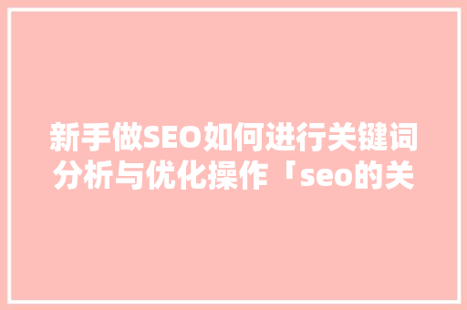 新手做SEO如何进行关键词分析与优化操作「seo的关键词优化方法」