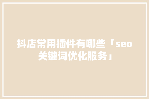 抖店常用插件有哪些「seo关键词优化服务」