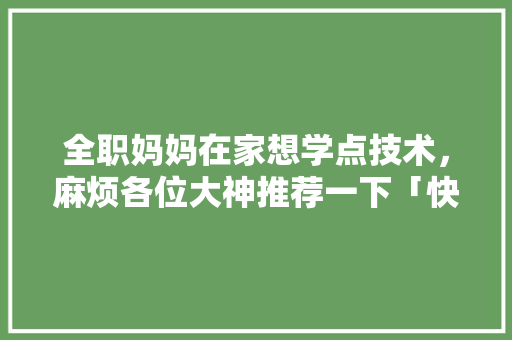 全职妈妈在家想学点技术，麻烦各位大神推荐一下「快手seo关键词优化是什么」
