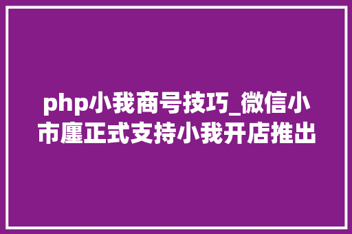 php小我商号技巧_微信小市廛正式支持小我开店推出开放组件和多项新能力