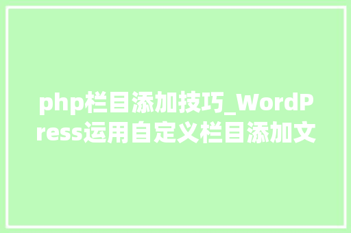 php栏目添加技巧_WordPress运用自定义栏目添加文章来源