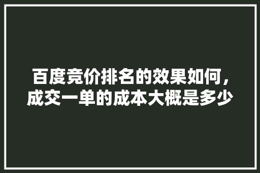百度竞价排名的效果如何，成交一单的成本大概是多少「深圳百度整站优化服务」