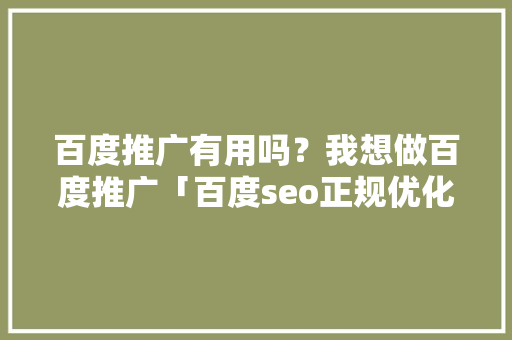 百度推广有用吗？我想做百度推广「百度seo正规优化」