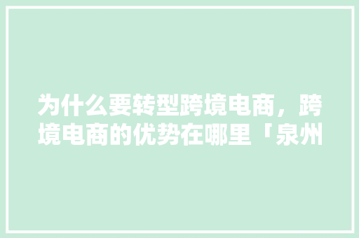 为什么要转型跨境电商，跨境电商的优势在哪里「泉州百度seo网站优化」