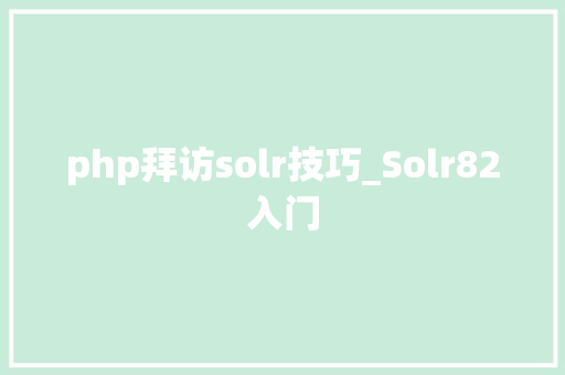 php拜访solr技巧_Solr82入门