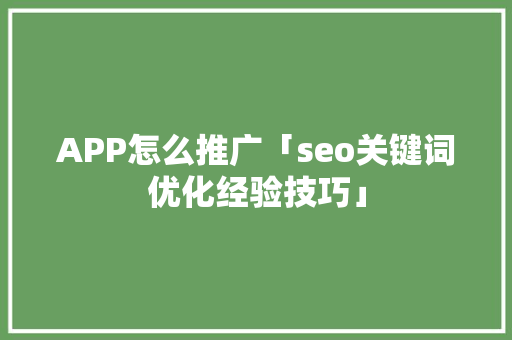 APP怎么推广「seo关键词优化经验技巧」