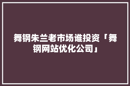 舞钢朱兰老市场谁投资「舞钢网站优化公司」