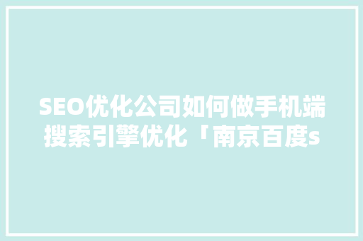 SEO优化公司如何做手机端搜索引擎优化「南京百度seo方案优化公司」