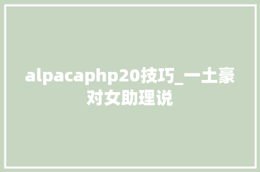 alpacaphp20技巧_一土豪对女助理说