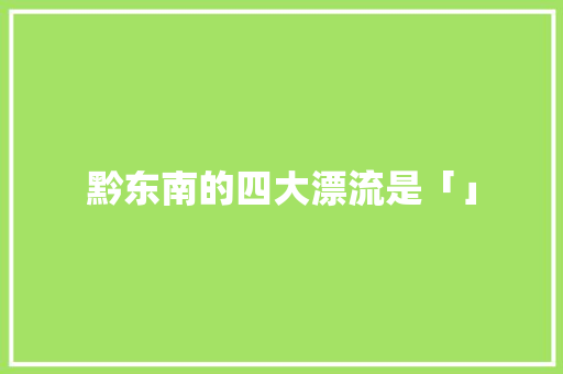 黔东南的四大漂流是「」
