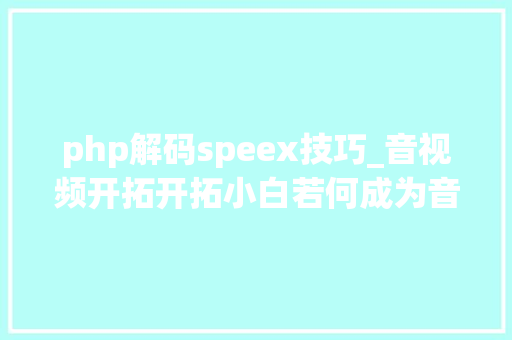 php解码speex技巧_音视频开拓开拓小白若何成为音视频专家