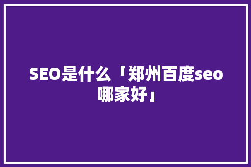 SEO是什么「郑州百度seo哪家好」