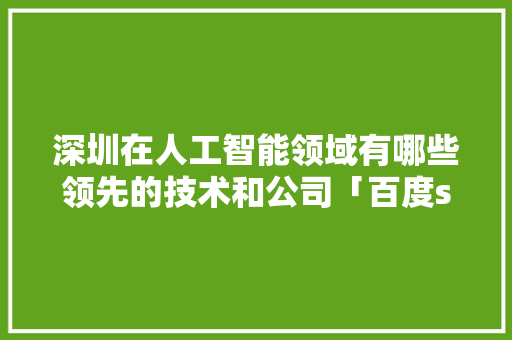 深圳在人工智能领域有哪些领先的技术和公司「百度seo搜索引擎优化」