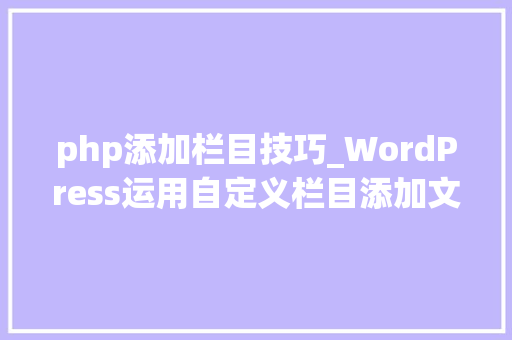 php添加栏目技巧_WordPress运用自定义栏目添加文章来源
