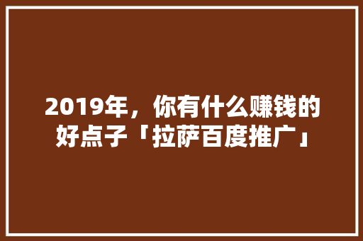 2019年，你有什么赚钱的好点子「拉萨百度推广」