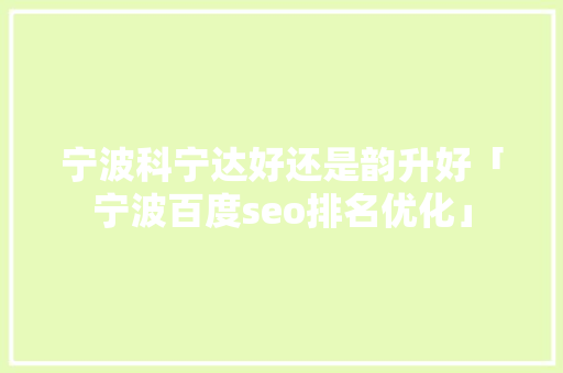 宁波科宁达好还是韵升好「宁波百度seo排名优化」