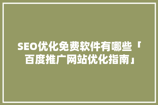 SEO优化免费软件有哪些「百度推广网站优化指南」