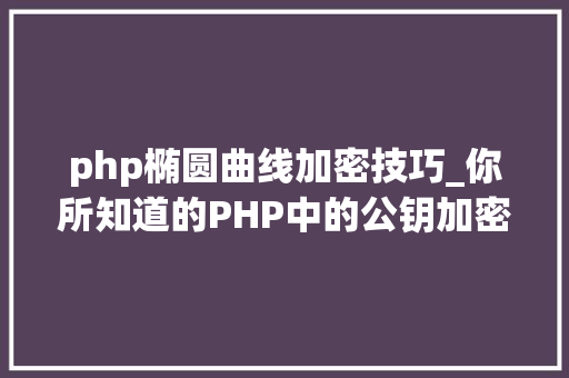php椭圆曲线加密技巧_你所知道的PHP中的公钥加密是缺点的