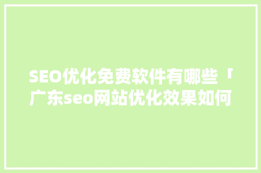 SEO优化免费软件有哪些「广东seo网站优化效果如何」