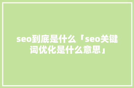 seo到底是什么「seo关键词优化是什么意思」