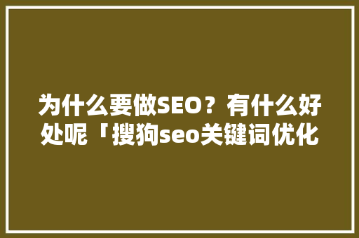 为什么要做SEO？有什么好处呢「搜狗seo关键词优化是什么」