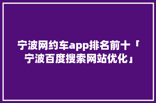 宁波网约车app排名前十「宁波百度搜索网站优化」