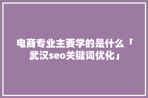 电商专业主要学的是什么「武汉seo关键词优化」
