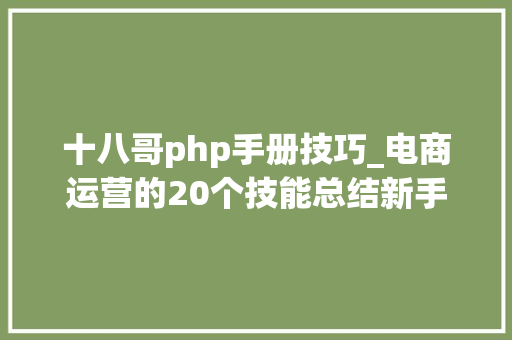 十八哥php手册技巧_电商运营的20个技能总结新手进阶手册