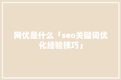网优是什么「seo关键词优化经验技巧」