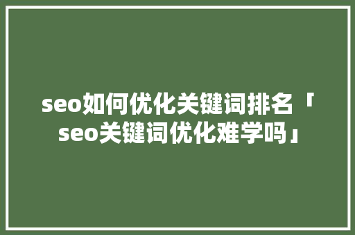 seo如何优化关键词排名「seo关键词优化难学吗」