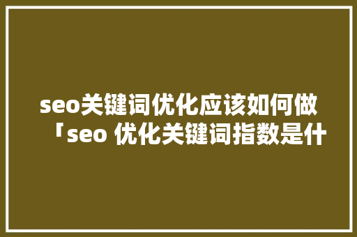 seo关键词优化应该如何做「seo 优化关键词指数是什么」