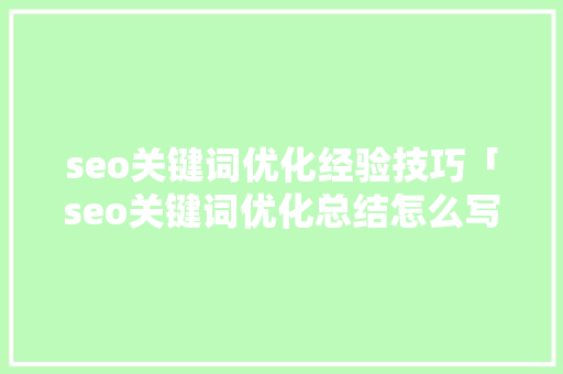 seo关键词优化经验技巧「seo关键词优化总结怎么写」