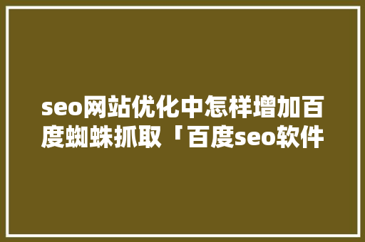 seo网站优化中怎样增加百度蜘蛛抓取「百度seo软件优化」