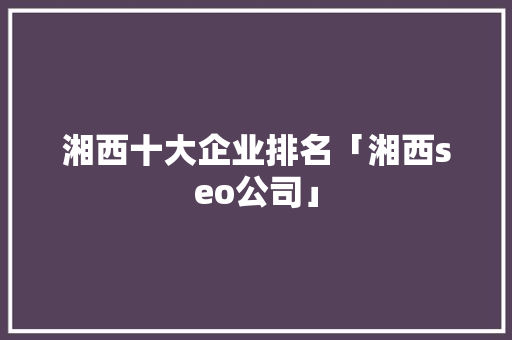 湘西十大企业排名「湘西seo公司」